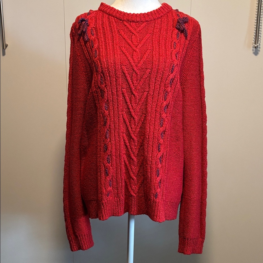 Elegant Red Cable Knit Sweater